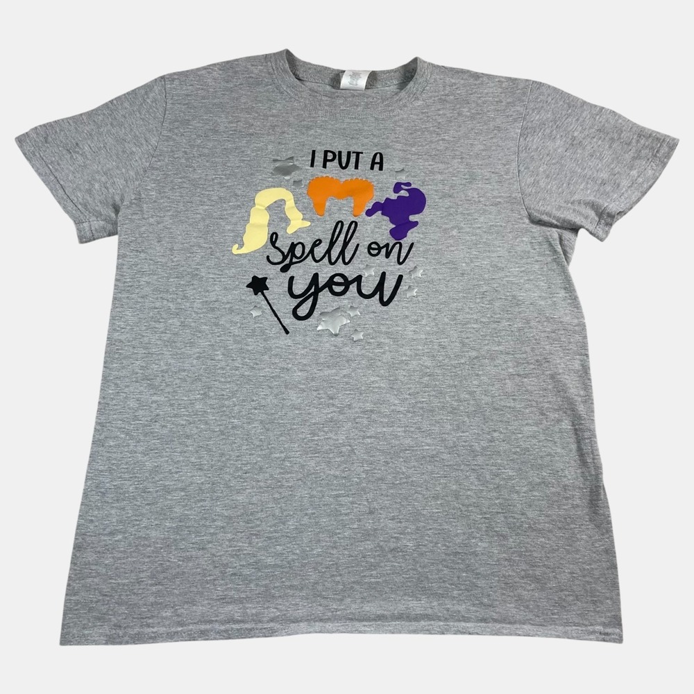 Gildan Hocus Pocus I Put A Spell On You Sanderson Sisters Gray T-Shirt Medium